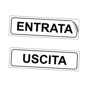"ENTRATA + USCITA" Eticchetta Segnaletica Targhetta in PVC Morbido Adesivo impermeabile Porte Locali Ufficcio 21x6cm 2pz - immagine 1